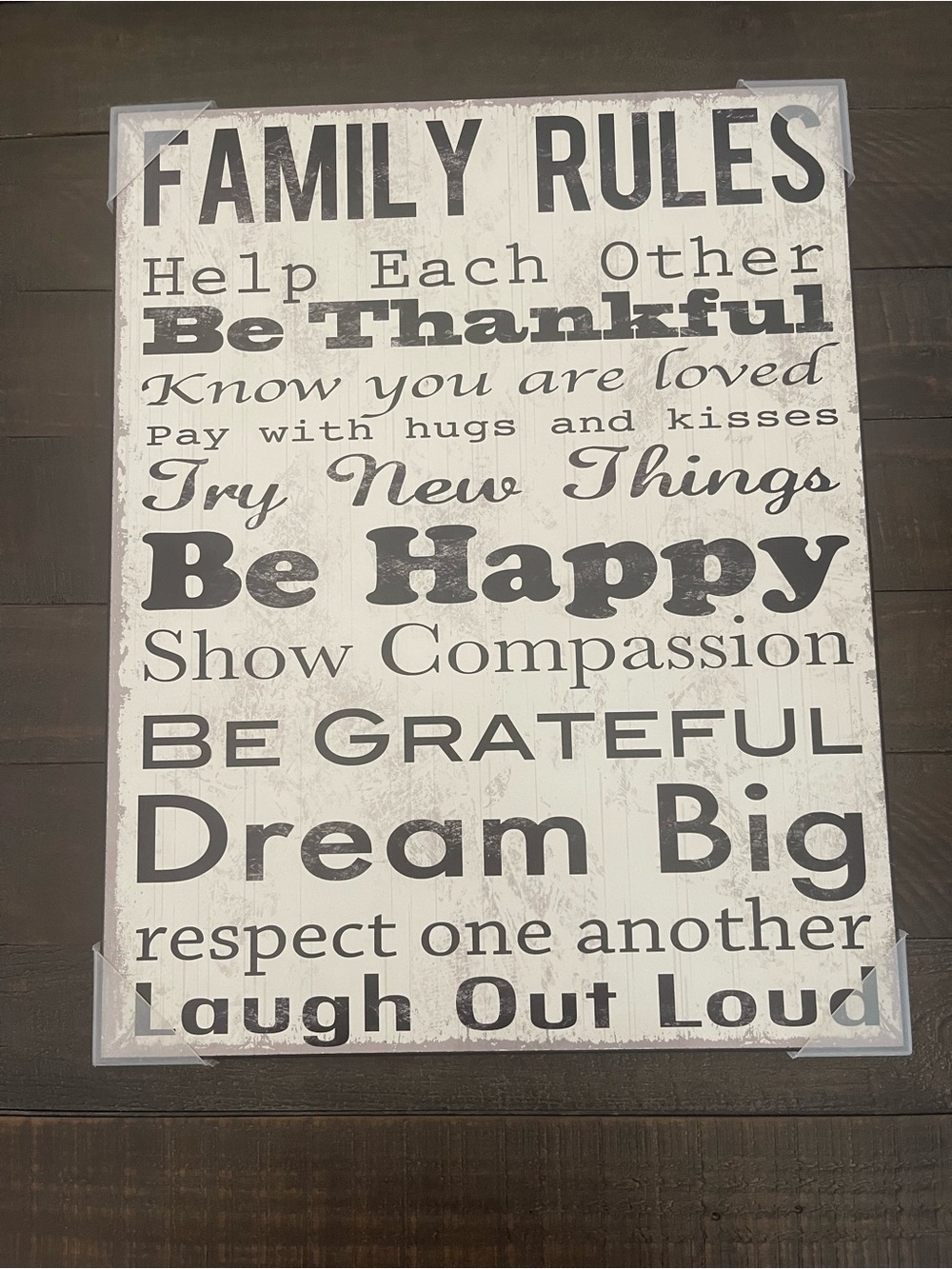 Wooden Family Rules Wall Art Sign - Cream and Black NEW in package